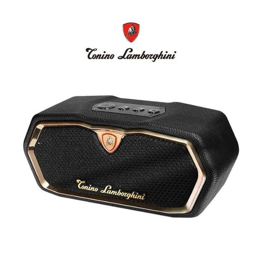 Tonino Lamborghini TL89 Surge Bluetooth speaker in black nappa leather with gold trim